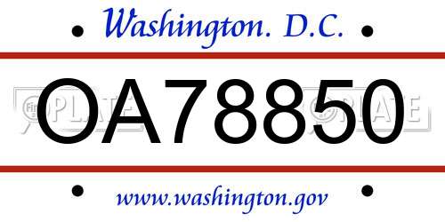 OA78850 District Of Columbia License Plate