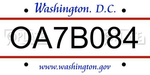 OA7B084 District Of Columbia License Plate