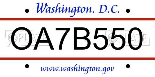OA7B550 District Of Columbia License Plate
