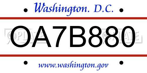 OA7B880 District Of Columbia License Plate