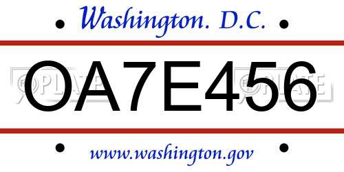 OA7E456 District Of Columbia License Plate