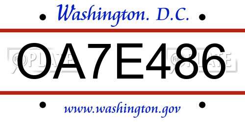 OA7E486 District Of Columbia License Plate