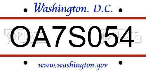 OA7S054 District Of Columbia License Plate