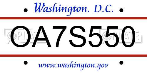 OA7S550 District Of Columbia License Plate