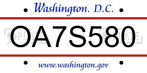 OA7S580 District Of Columbia License Plate