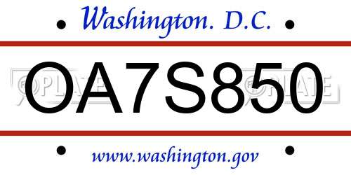OA7S850 District Of Columbia License Plate