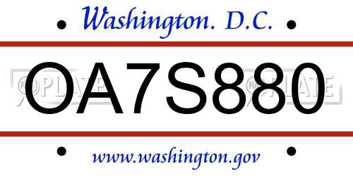 OA7S880 District Of Columbia License Plate