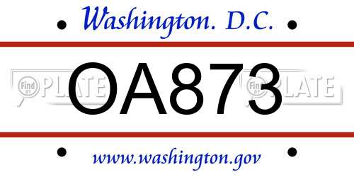 OA873 District Of Columbia License Plate
