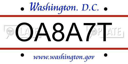 OA8A7T District Of Columbia License Plate