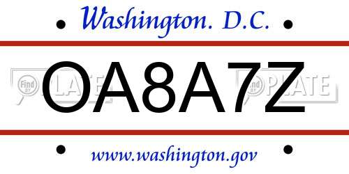 OA8A7Z District Of Columbia License Plate