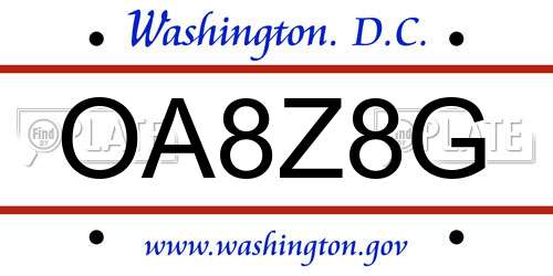 OA8Z8G District Of Columbia License Plate
