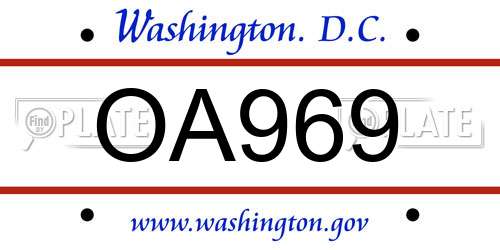 OA969 District Of Columbia License Plate