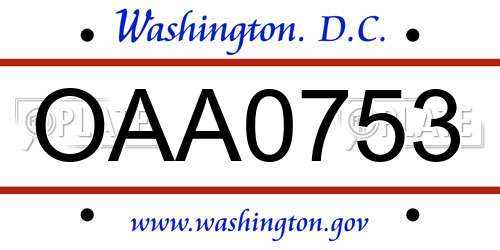OAA0753 District Of Columbia License Plate