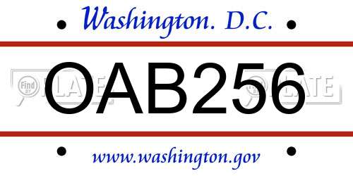 OAB256 District Of Columbia License Plate