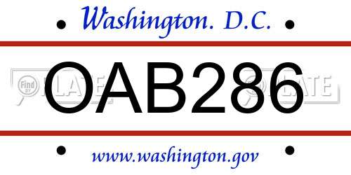 OAB286 District Of Columbia License Plate