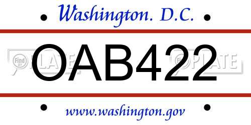 OAB422 District Of Columbia License Plate
