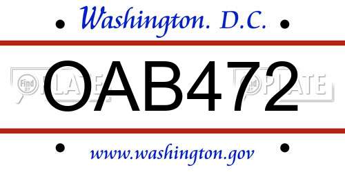 OAB472 District Of Columbia License Plate