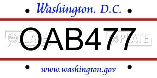 OAB477 District Of Columbia License Plate