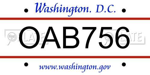OAB756 District Of Columbia License Plate