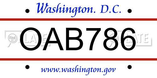 OAB786 District Of Columbia License Plate