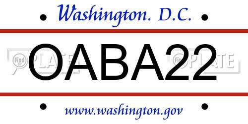 OABA22 District Of Columbia License Plate