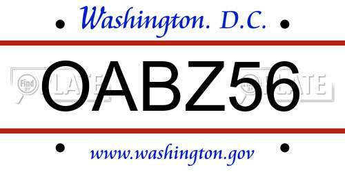 OABZ56 District Of Columbia License Plate