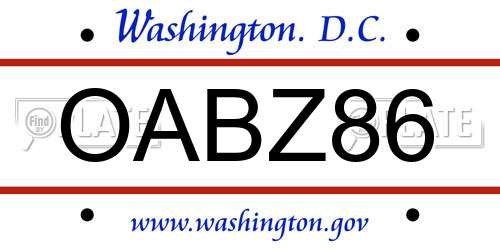 OABZ86 District Of Columbia License Plate
