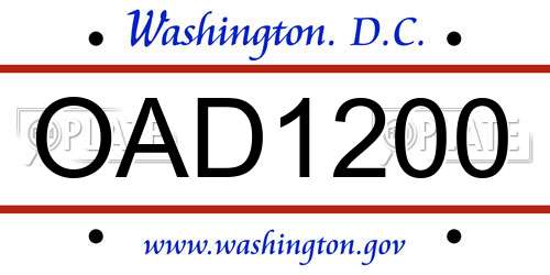 OAD1200 District Of Columbia License Plate