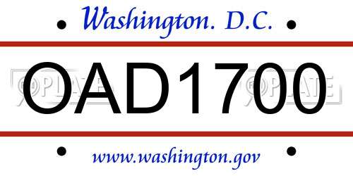 OAD1700 District Of Columbia License Plate
