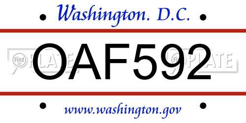 OAF592 District Of Columbia License Plate