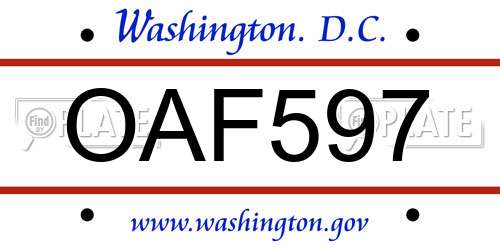OAF597 District Of Columbia License Plate
