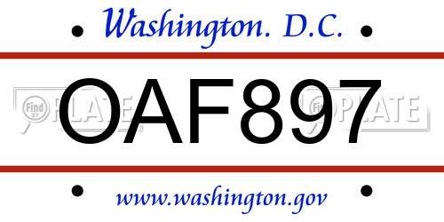 OAF897 District Of Columbia License Plate