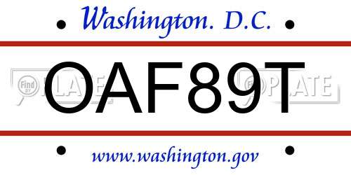 OAF89T District Of Columbia License Plate