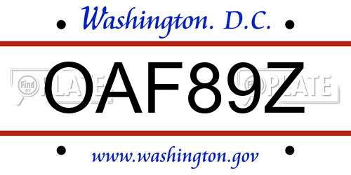 OAF89Z District Of Columbia License Plate