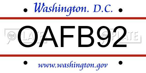 OAFB92 District Of Columbia License Plate