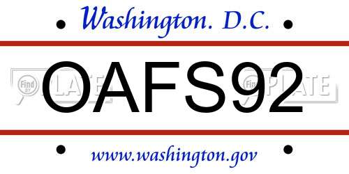 OAFS92 District Of Columbia License Plate
