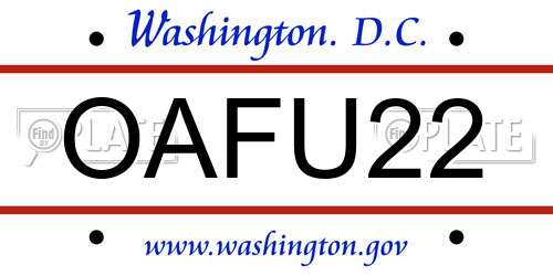 OAFU22 District Of Columbia License Plate