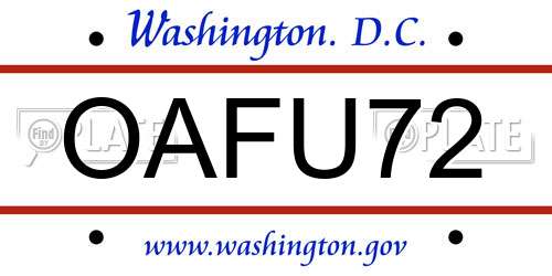 OAFU72 District Of Columbia License Plate