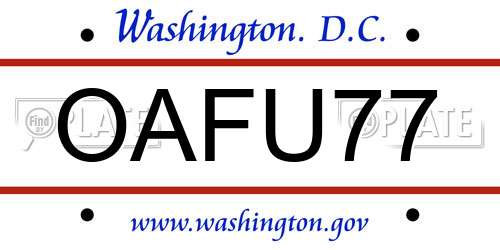 OAFU77 District Of Columbia License Plate