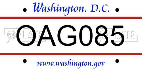 OAG085 District Of Columbia License Plate