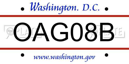 OAG08B District Of Columbia License Plate