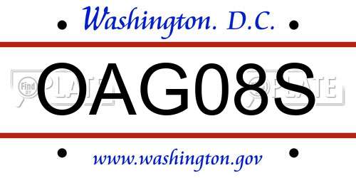 OAG08S District Of Columbia License Plate