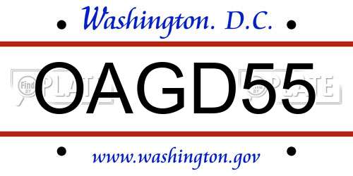 OAGD55 District Of Columbia License Plate
