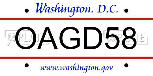 OAGD58 District Of Columbia License Plate