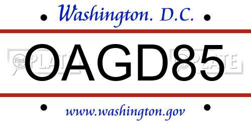 OAGD85 District Of Columbia License Plate