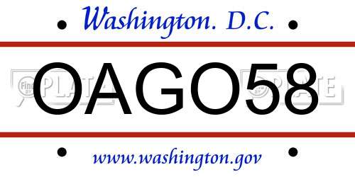 OAGO58 District Of Columbia License Plate