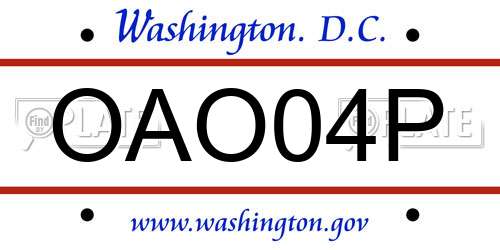 OAO04P District Of Columbia License Plate