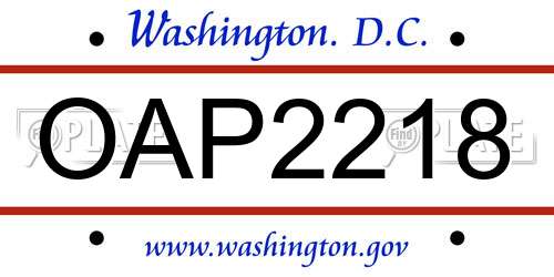 OAP2218 District Of Columbia License Plate