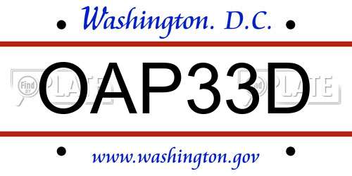 OAP33D District Of Columbia License Plate