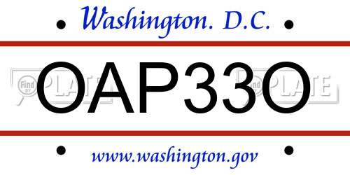 OAP33O District Of Columbia License Plate